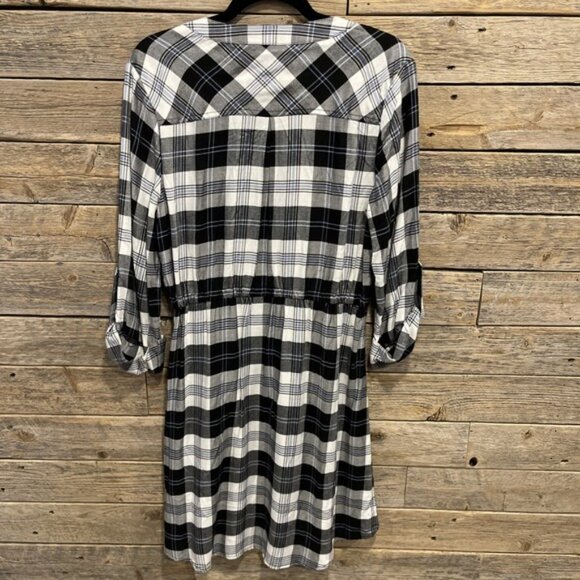 Luxology Women's Plaid Shirt Dress Black And White With Blue Stripes Size 8 - Picture 4 of 7